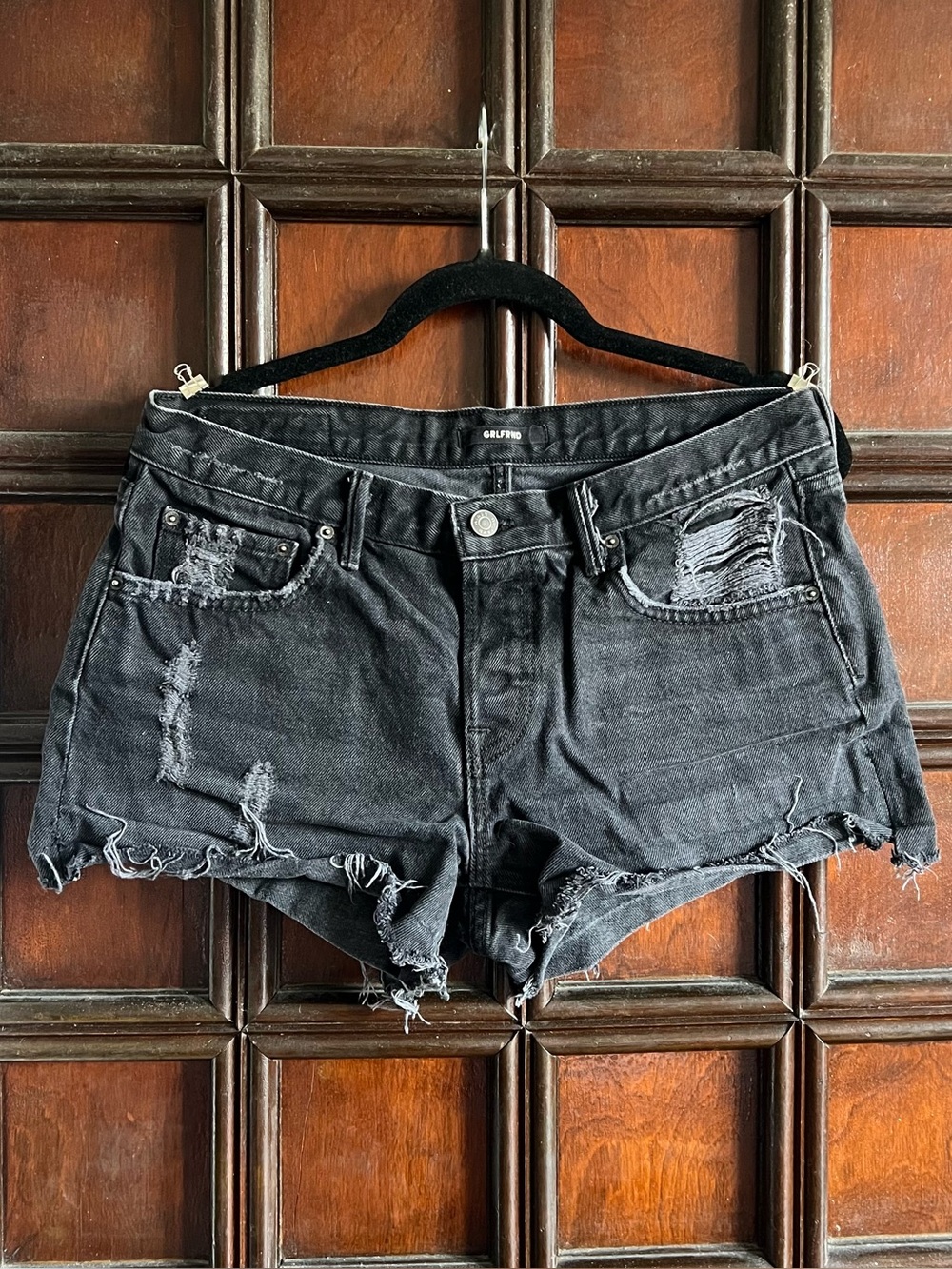 GRLFRND Black Distressed Denim Cutoff Shorts - Adriana